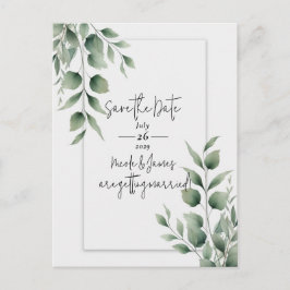 Cartão Postal De Anúncio Folhas de Vegetação Mínima Branco Moderno Salvar a