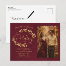 Folhas Douradas de Bordô Casamento Salve a Data da