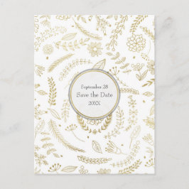 Cartão Postal De Anúncio Folhas Florais Douradas Casamento Rústico Salve o