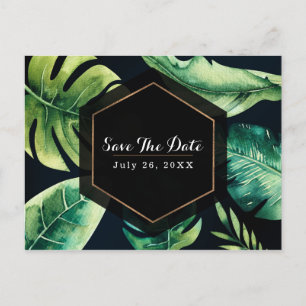Cartão Postal De Anúncio Folhas Tropicais Verdes Preto Elegante Salvar A Da