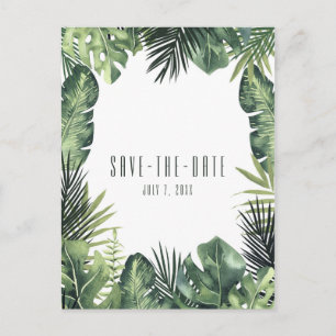 Cartão Postal De Anúncio Folhas Verdes Botânico Tropical Salvar a Data