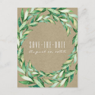 Cartão Postal De Anúncio Folhas Verdes de Aquarela Kraft Rústico Salve a Da