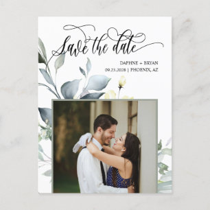 Cartão Postal De Anúncio Folhas Verdes Elegantes Código QR Foto Salvar a Da