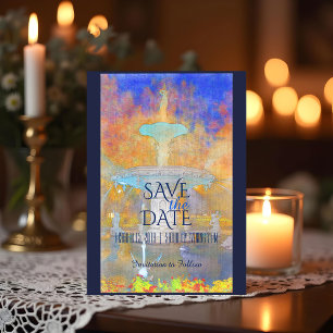 Cartão Postal De Anúncio Fonte de Cores d'Água à Noite Foto Salvar a Data