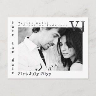 Cartão Postal De Anúncio Fonte de Máquina de Escrever Salvar Data Casamento