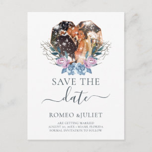 Cartão Postal De Anúncio Forma de Coração de Foto do casamento no inverno