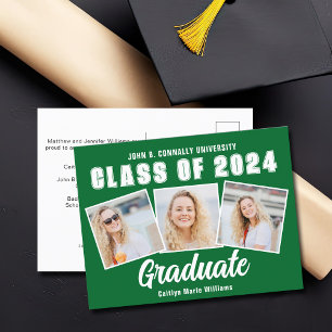 Cartão Postal De Anúncio Formando de Foto para Graduação em Branco Verde 20