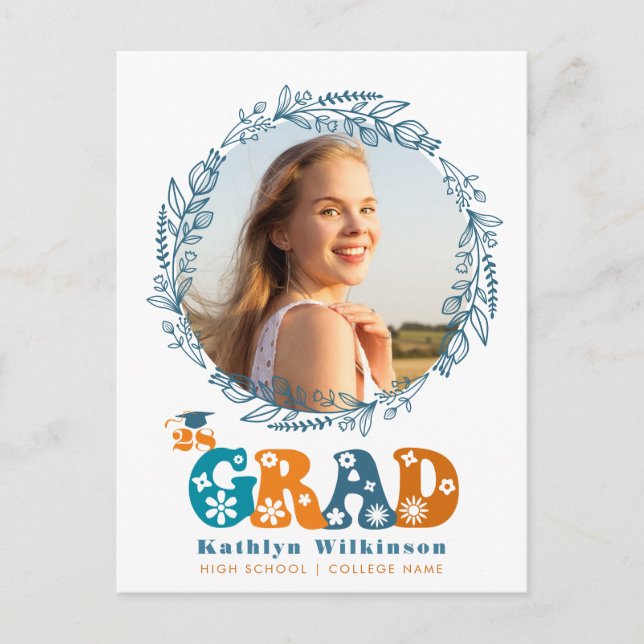 Cartão Postal De Anúncio Formando de Fotografia Elegante de Wreath com Scri (Frente)