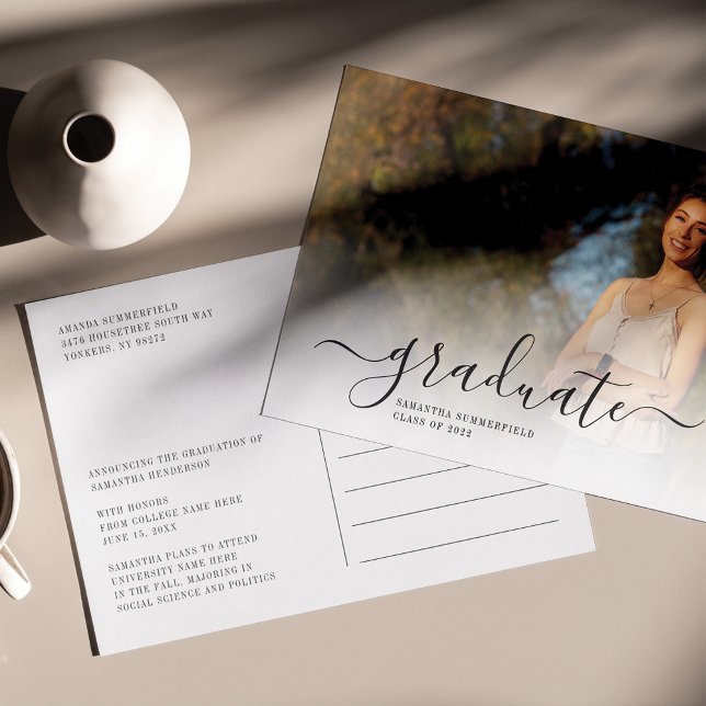 Cartão Postal De Anúncio Formando de Graduação 2025 Modern Photos (Script 2024 Graduation Photo Announcement Postcard)