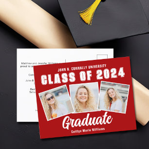 Cartão Postal De Anúncio Formando Red White Graduation Photo Collage 2025