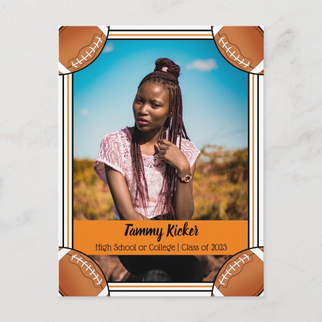 Cartão Postal De Anúncio Formatação Laranja e Negra de Futebol (Frente)