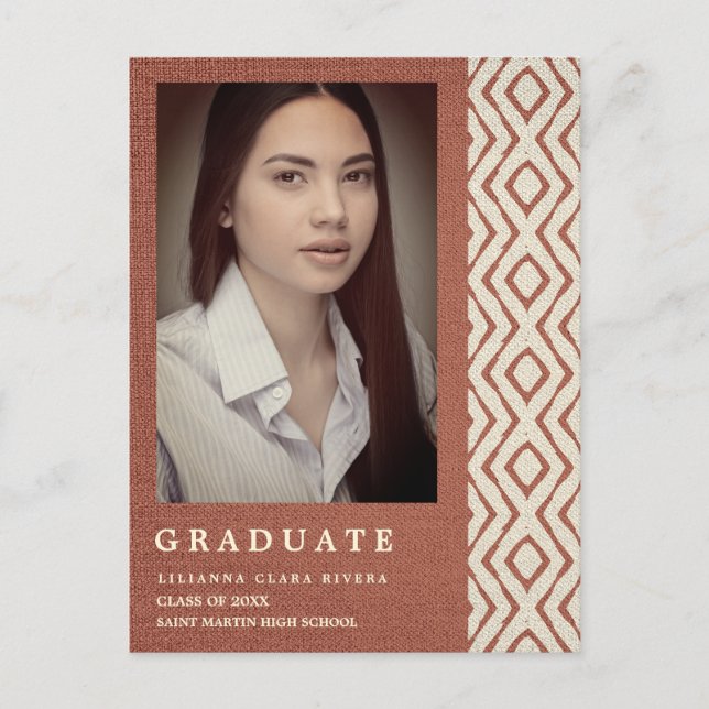 Cartão Postal De Anúncio Formatação Têxtil do Brown Boho Graduação Unisex (Frente)