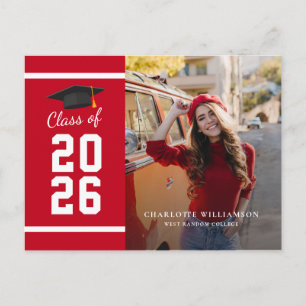 Cartão Postal De Anúncio Formatura 2026 Foto Vermelho Branco Graduado