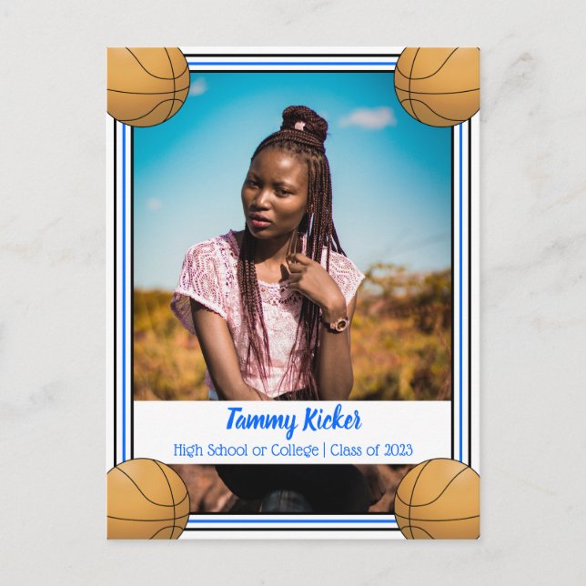 Cartão Postal De Anúncio Formatura Basquetebol Azul e Preto (Frente)