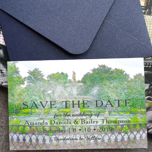 Cartão Postal De Anúncio Forsyth Fountain Watercolor Photo Save Date (Forsy