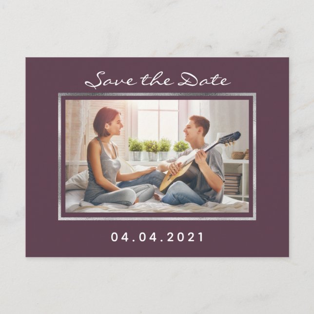 Cartão Postal De Anúncio Foto cassis roxo casamento Save the Date (Frente)