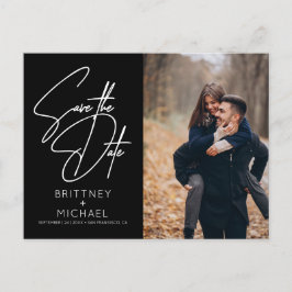 Cartão Postal De Anúncio Foto com Mínimo Letra Mão Salva a Data em Preto