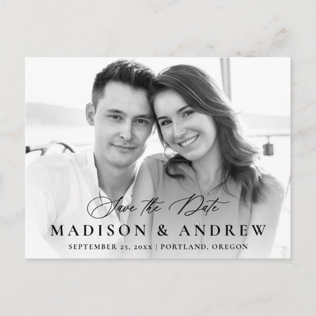 Cartão Postal De Anúncio Foto da caligrafia negra moderna Salvar a Data (Frente)