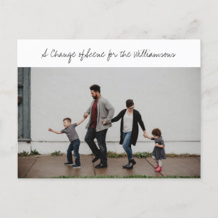 Cartão Postal De Anúncio Foto da família Whimsical Script Nova Movimentaç