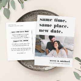 Cartão Postal De Anúncio Foto de Adiamento de Casamento Moderno Salva a Dat
