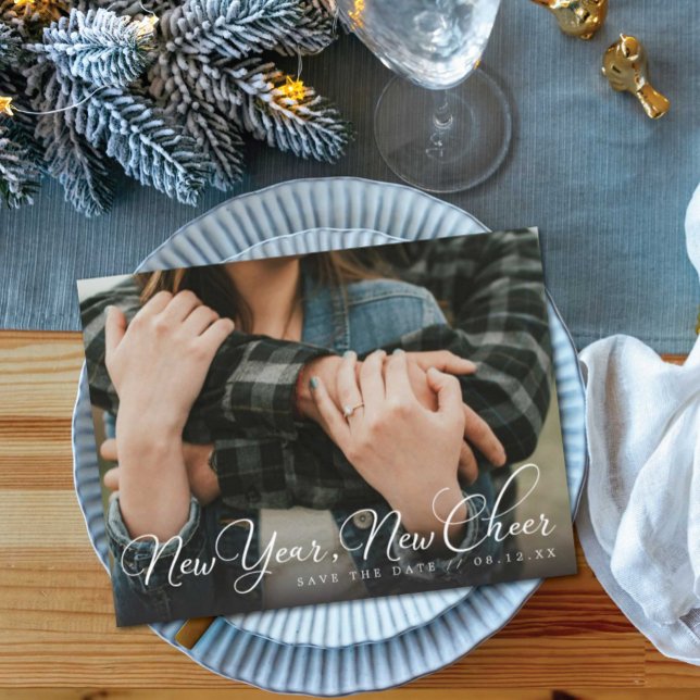 Cartão Postal De Anúncio Foto de Alegria de Ano Novo Salve a Data (Criador carregado)