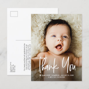 Cartão Postal De Anúncio Foto de Bebê Agradecimento Design Moderno Nascimen