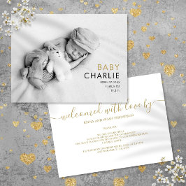 Cartão Postal De Anúncio Foto de Bebê Chic Elegante Moderno Dourado Nascime