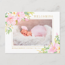 Cartão Postal De Anúncio Foto De Bebê Cor De Água Floral Cor Botânica Rosa
