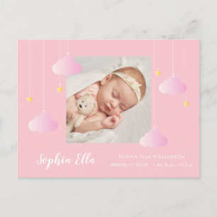 Cartão Postal De Anúncio Foto de Bebê Menina Rosa Bonito Brilho Brilho Nasc