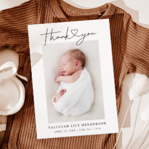 Cartão Postal De Anúncio Foto de Bebê Obrigado Coração Nascimento Moderno