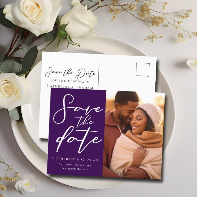 Cartão Postal De Anúncio Foto de casal roxo real Elegante Salvar a foto (Criador carregado)