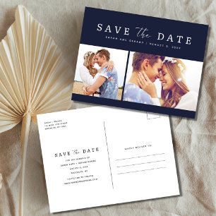 Cartão Postal De Anúncio Foto de casamento azul marinho Salvar a data 
