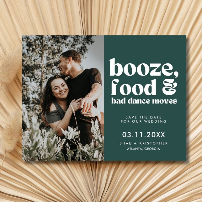 Cartão Postal De Anúncio Foto de Casamento Chic Green Salvar Data (Chic Wedding Photo Green Save the Date Announcement Postcard)