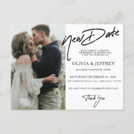 Cartão Postal De Anúncio Foto de Casamento com Nova Data Moderna
