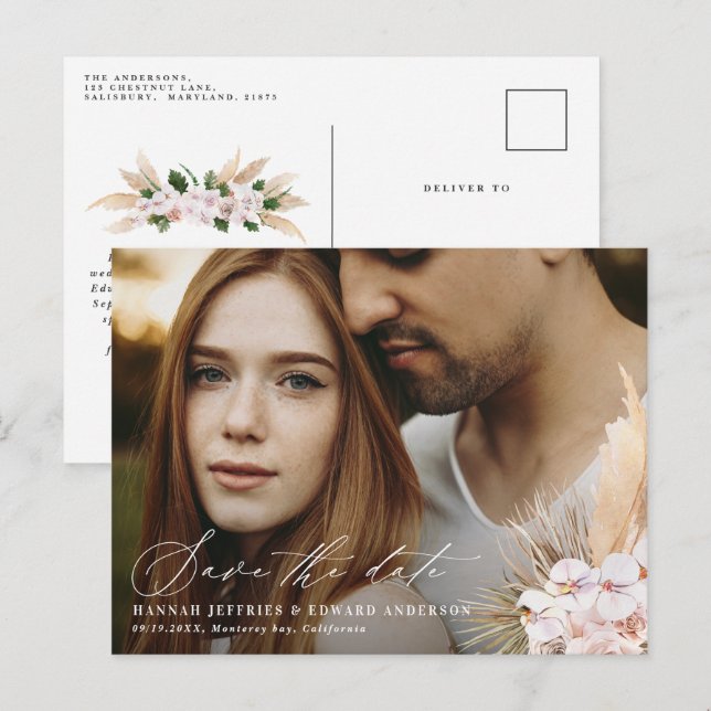 Cartão Postal De Anúncio Foto de casamento da orquídea do Pampas da Boêmia  (Frente/Verso)