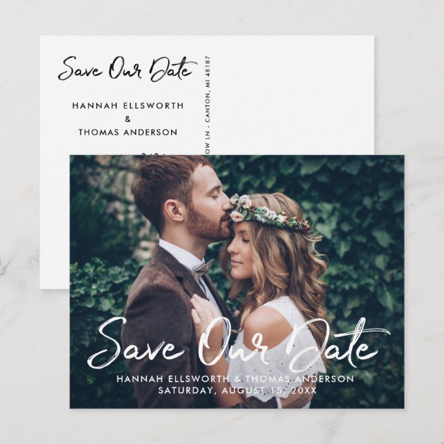 Cartão Postal De Anúncio Foto de Casamento de Script Brugado Moderno Salva  (Frente/Verso)