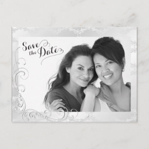 Cartão Postal De Anúncio Foto de casamento em damasco prateado gay Salve a 