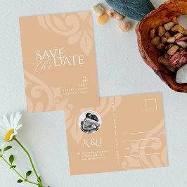 Cartão Postal De Anúncio Foto de casamento Pastel Damasco Save the Date