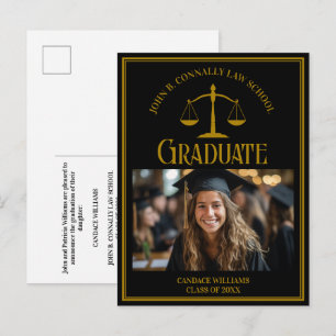 Cartão Postal De Anúncio Foto de Formatura da Faculdade de Direito em Preto