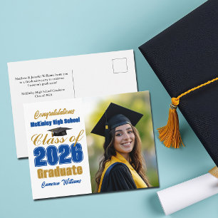 Cartão Postal De Anúncio Foto de Formatura da Turma de 2026 em Azul Real e 