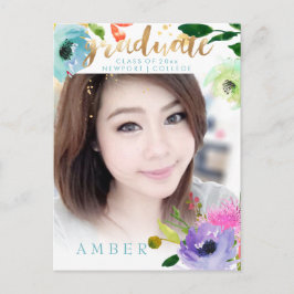 Cartão Postal De Anúncio Foto de formatura em aquarela floral PixDezines