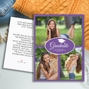 Cartão Postal De Anúncio Foto de formatura roxa e branca da turma de 2024