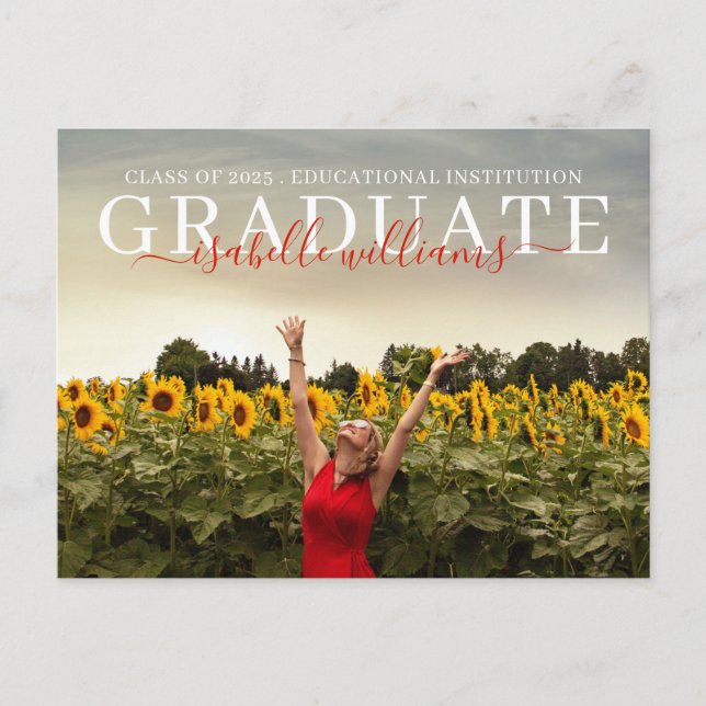 Cartão Postal De Anúncio Foto de girassóis para graduação moderna (Frente)