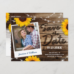 Cartão Postal De Anúncio Foto de girassol Casamento de madeira rustica Salv