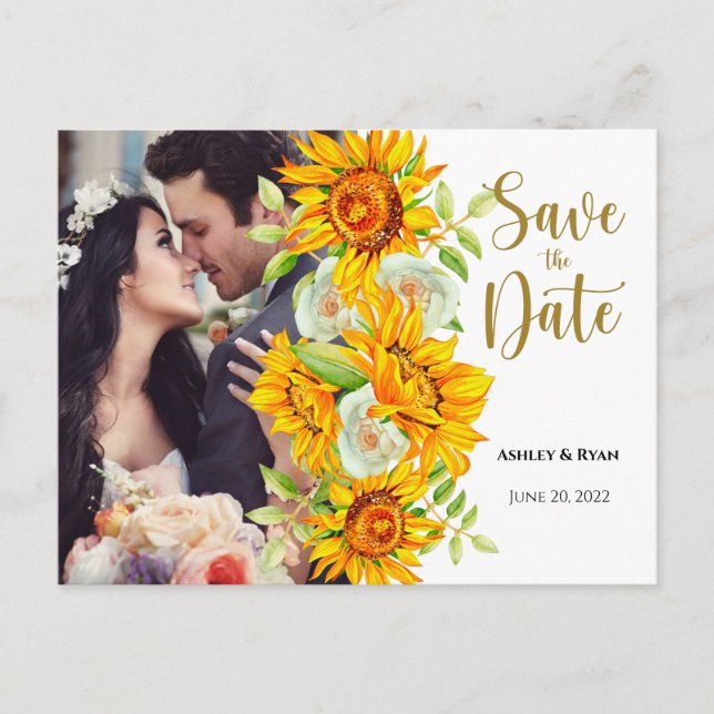 Cartão Postal De Anúncio Foto de Girassol Casamento Save the Date  (Frente)