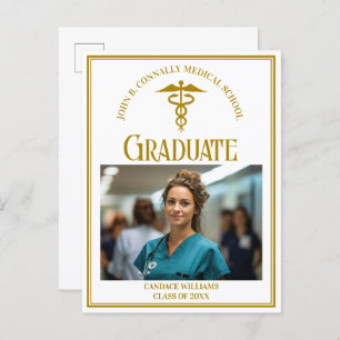 Cartão Postal De Anúncio Foto de Graduação da Faculdade de Medicina Dourada