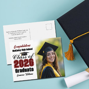 Cartão Postal De Anúncio Foto de Graduação da Turma de 2026 Burgundy