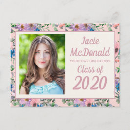 Cartão Postal De Anúncio Foto de Graduação Floral em Aquarela Rosa Roxo