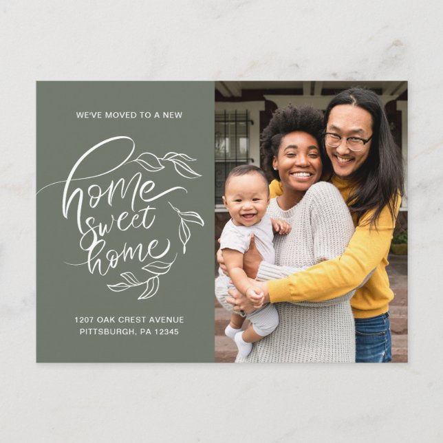 Cartão Postal De Anúncio Foto de Mudança de Endereço Botânico Home Sweet Ho (Frente)
