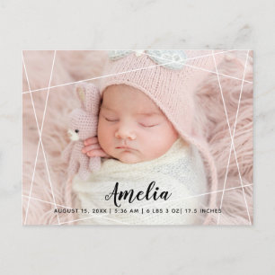 Cartão Postal De Anúncio Foto de Nascimento com Linhas Geométricas Modernas